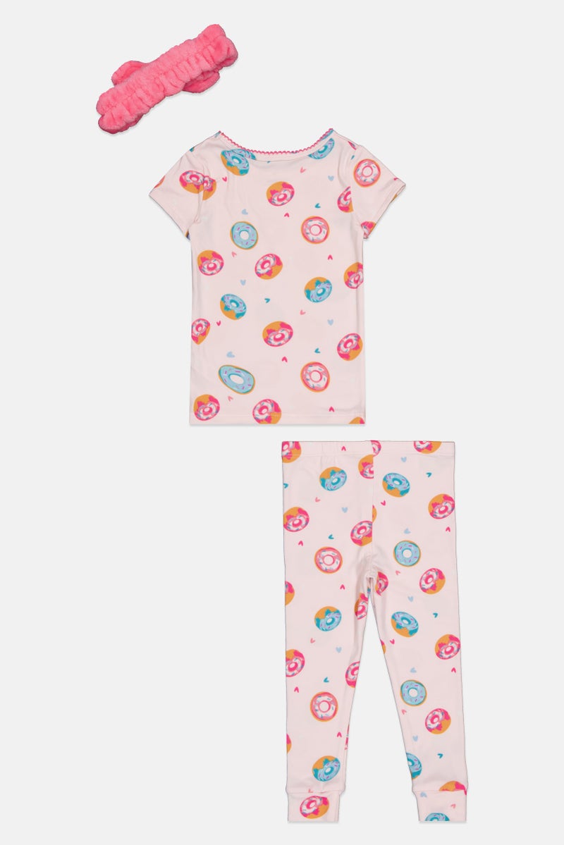 Betsey Johnson Kids Girl 3 Pieces Allover Print Pyjama Top And Bottom With Headband Set, Multicolor - Image 4